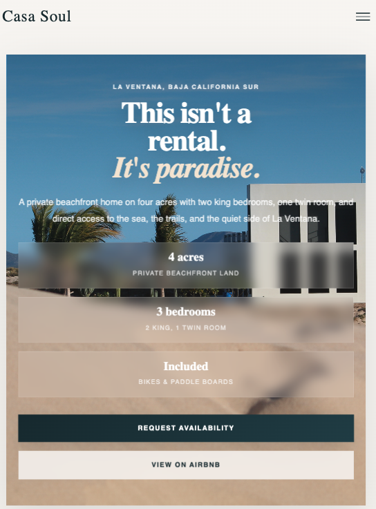 Casa Soul Baja website screengrab by VI Designs